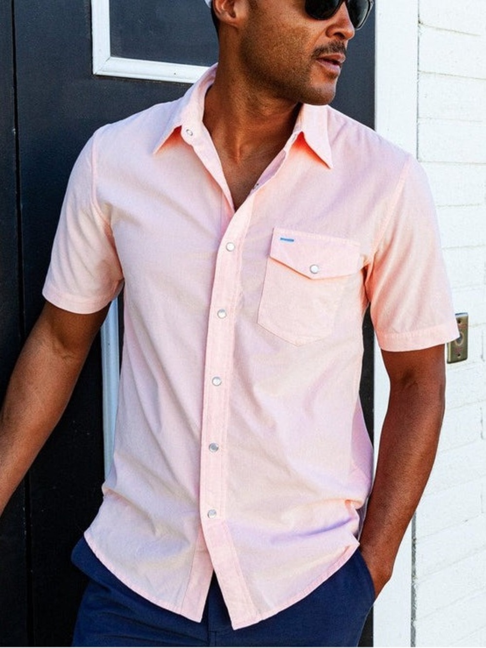 Criquet mens L Large pink corduroy soft pearl snap short sleeve button up shirt